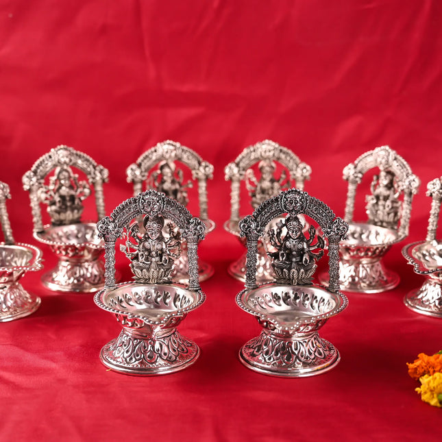 Brass Silver Plated Ashtalakshmi Diya set (5.7 Inch)