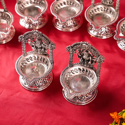 Brass Silver Plated Ashtalakshmi Diya set (5.7 Inch)