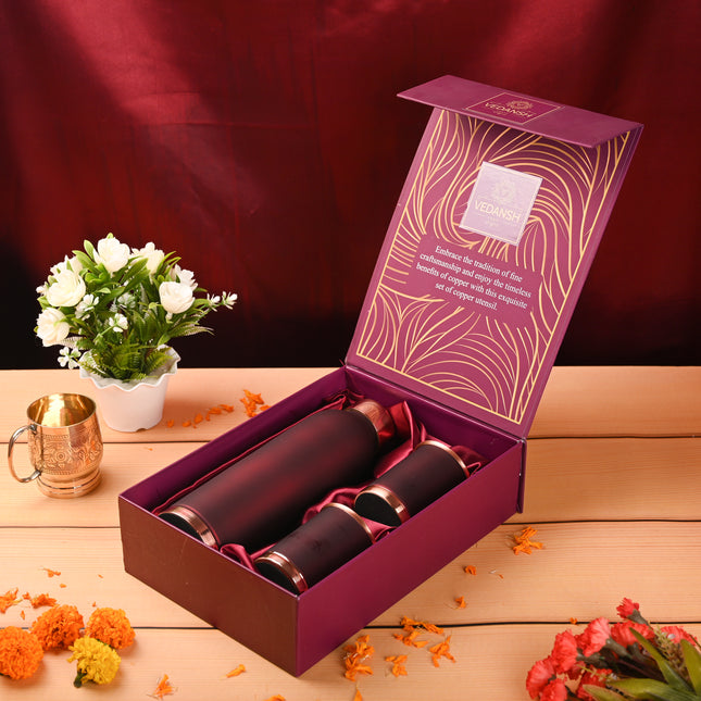 Copper Premium Lemon Cola Bottle with Glass Set – Handmade Gift Box