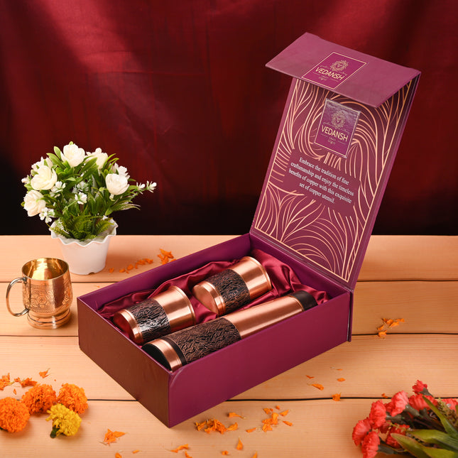 Copper Premium Pen Sparkle Bottle with Glass Set – Handmade Gift Box