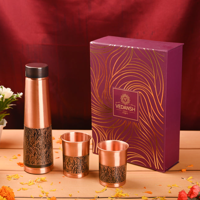 Copper Premium Pen Sparkle Bottle with Glass Set – Handmade Gift Box