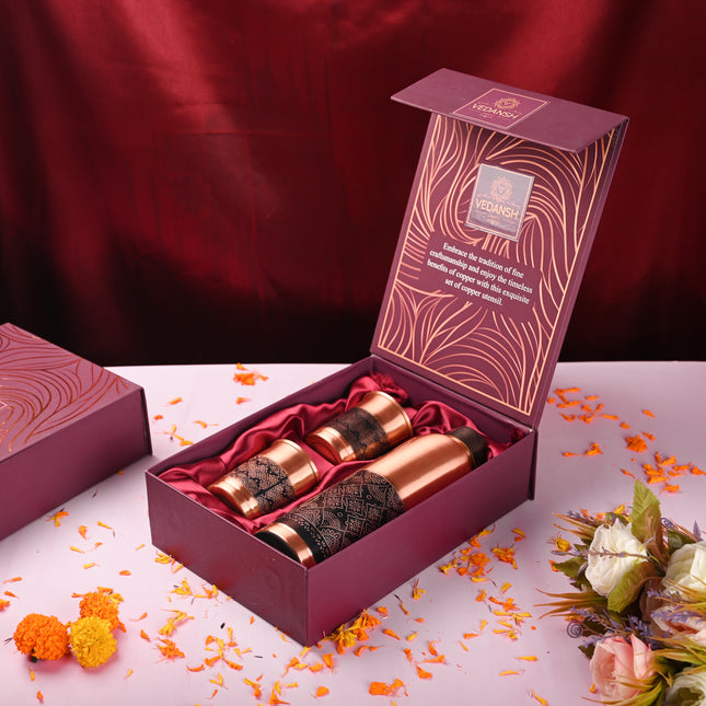 Copper Premium Lemon E/C Bottle with Glass Set – Handmade Gift Box