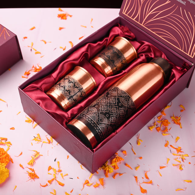 Copper Premium Lemon E/C Bottle with Glass Set – Handmade Gift Box