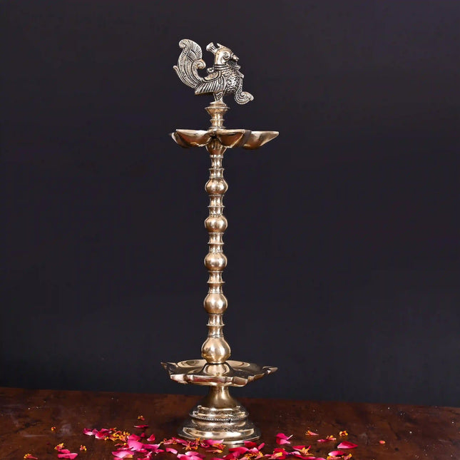 Brass 10 Petal Peacock Long Lamp (17 Inch)