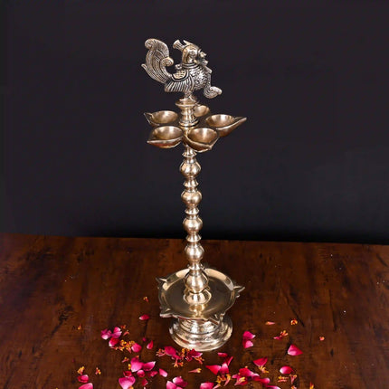 Brass 10 Petal Peacock Long Lamp (17 Inch)