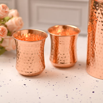 Copper Hammered Design Jug with Four Glass Set – Elegant Traditional Serveware (8.8 Inch)