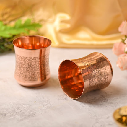 Copper Hand-Carved Glass Pair – Traditional Indian Drinkware (3.5 Inch)