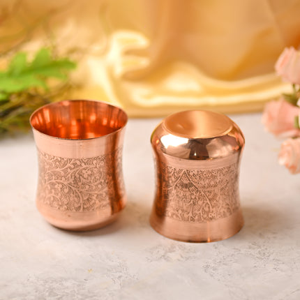 Copper Hand-Carved Glass Pair – Traditional Indian Drinkware (3.5 Inch)