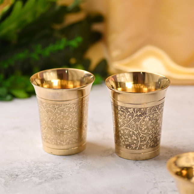Brass Handcrafted Glass Pair – Traditional Indian Brassware for Elegant Dining (3.7 Inch)