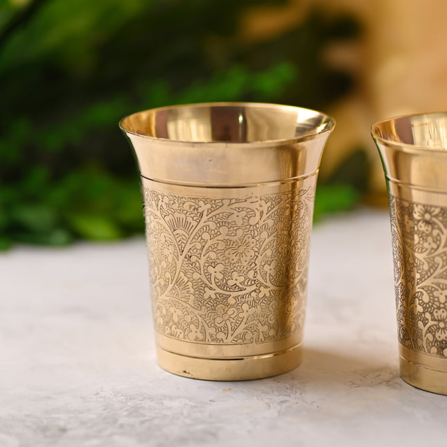 Brass Handcrafted Glass Pair – Traditional Indian Brassware for Elegant Dining (3.7 Inch)
