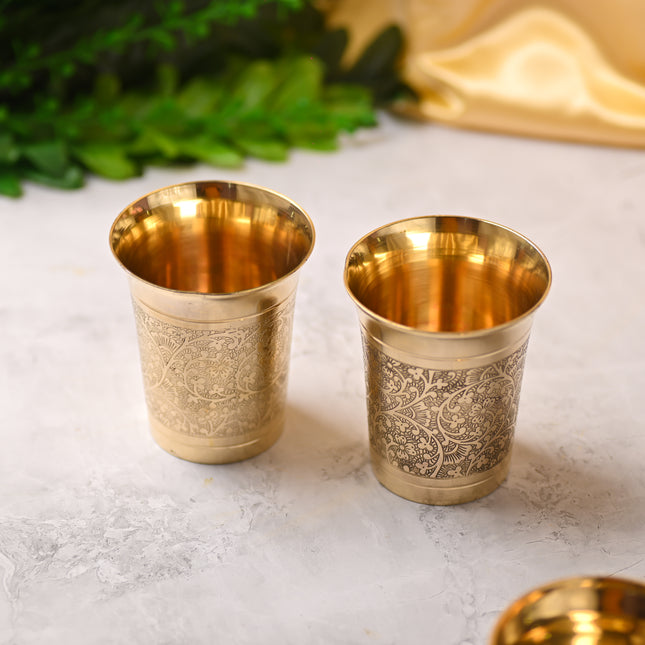 Brass Handcrafted Glass Pair – Traditional Indian Brassware for Elegant Dining (3.7 Inch)