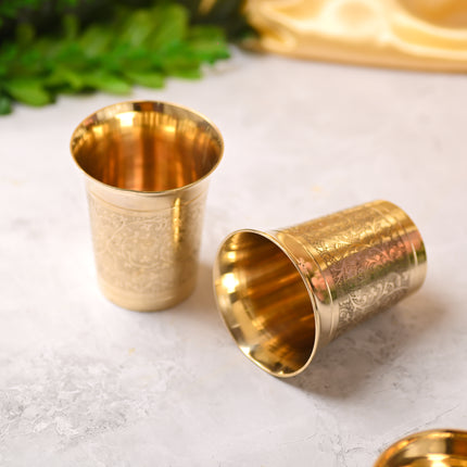 Brass Handcrafted Glass Pair – Traditional Indian Brassware for Elegant Dining (3.7 Inch)