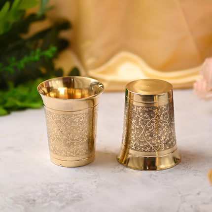 Brass Handcrafted Glass Pair – Traditional Indian Brassware for Elegant Dining (3.7 Inch)