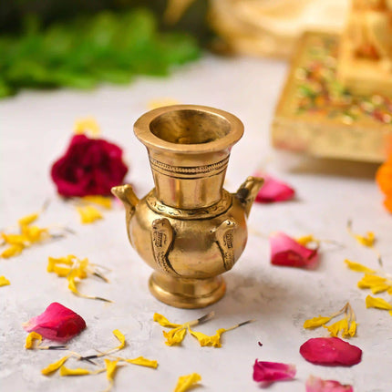 Brass Naag Design Decorative Pot / Kalash (3.5 Inch)