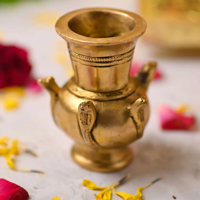 Brass Naag Design Decorative Pot / Kalash (3.5 Inch)