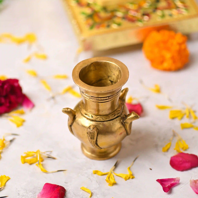 Brass Naag Design Decorative Pot / Kalash (3.5 Inch)