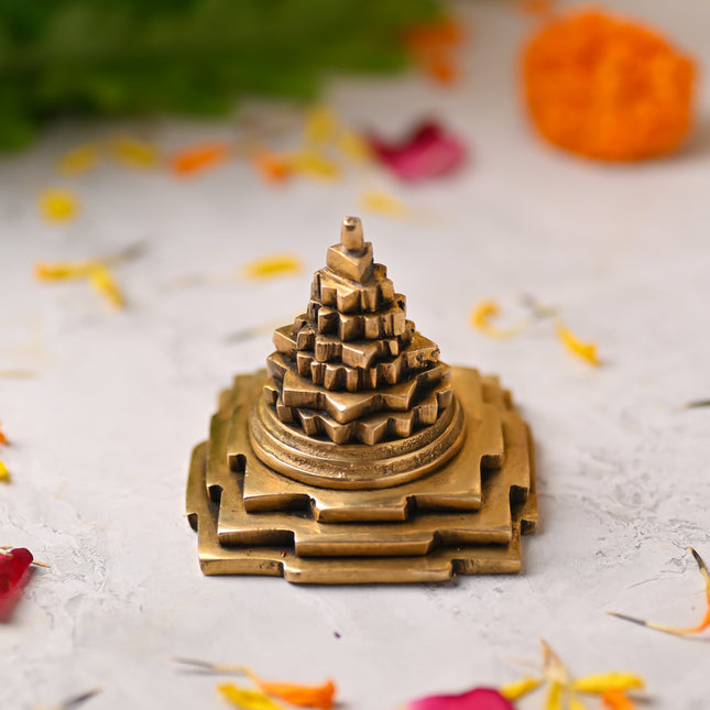 Brass Superfine Maha Meru Shree Yantra – Divine Handmade Brass Decor (2.5 Inch)