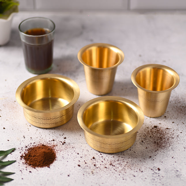 Brass Design Coffee Davara Pair – Traditional South Indian Brassware (2.5 Inch)