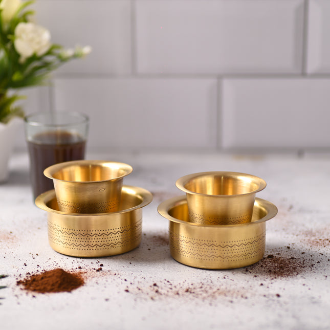 Brass Design Coffee Davara Pair – Traditional South Indian Brassware (2.5 Inch)