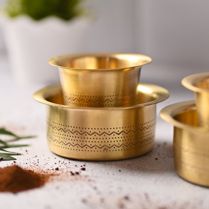 Brass Design Coffee Davara Pair – Traditional South Indian Brassware (2.5 Inch)