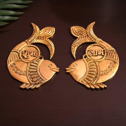 Brass Fish “Shubh Labh” Hanging Bells – Traditional Wall Decor Pair (6 Inch)