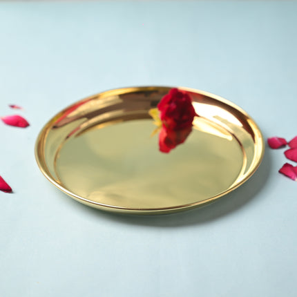 Elegant Brass Plain Thali – Traditional Indian Brassware for Everyday Dining (7.1 Inch)