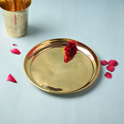 Elegant Brass Plain Thali – Traditional Indian Brassware for Everyday Dining (7.1 Inch)