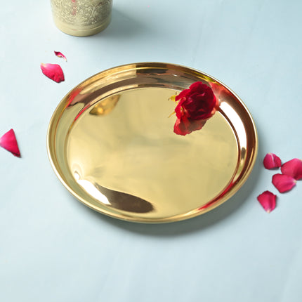 Elegant Brass Plain Thali – Traditional Indian Brassware for Everyday Dining (7.1 Inch)