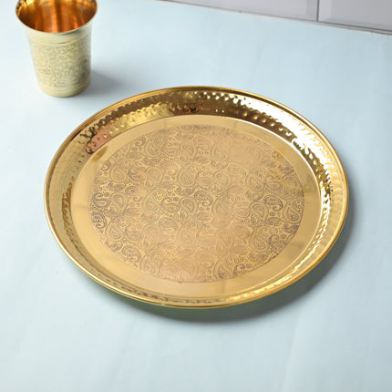 Brass Hammered Thali – Traditional Indian Brassware for Dining Elegance (11.2 Inch)