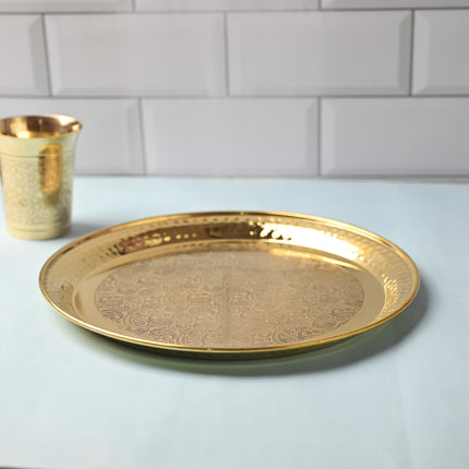 Brass Hammered Thali – Traditional Indian Brassware for Dining Elegance (11.2 Inch)