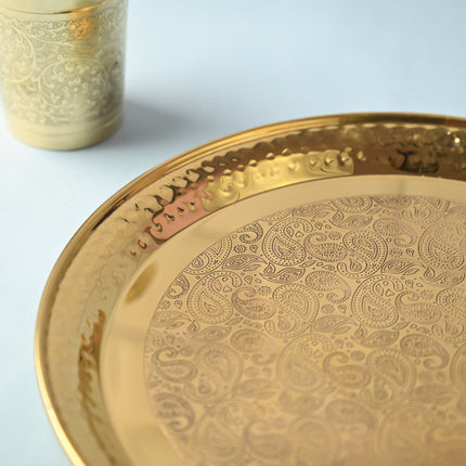 Brass Hammered Thali – Traditional Indian Brassware for Dining Elegance (11.2 Inch)