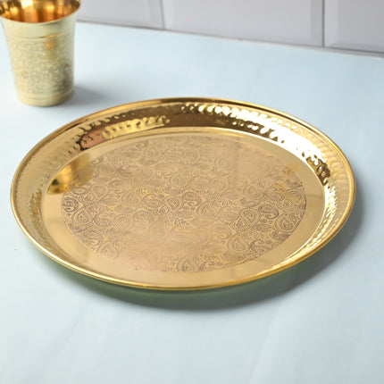 Brass Hammered Thali – Traditional Indian Brassware for Dining Elegance (11.2 Inch)