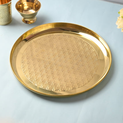 Brass Handcrafted Thali – Traditional Indian Brassware for Dining Elegance (11.7 Inch)