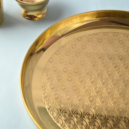 Brass Handcrafted Thali – Traditional Indian Brassware for Dining Elegance (11.7 Inch)