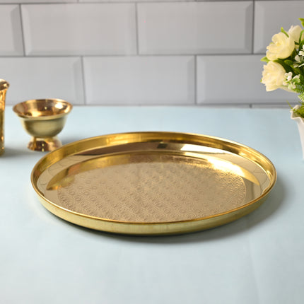 Brass Handcrafted Thali – Traditional Indian Brassware for Dining Elegance (11.7 Inch)