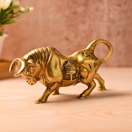 Brass Roaring Bull Statue – Symbol of Strength & Prosperity (4.5 Inch)