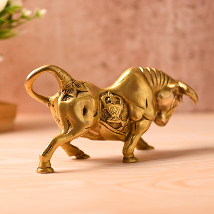 Brass Roaring Bull Statue – Symbol of Strength & Prosperity (4.5 Inch)