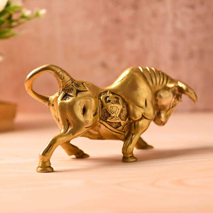 Brass Roaring Bull Statue – Symbol of Strength & Prosperity (4.5 Inch)