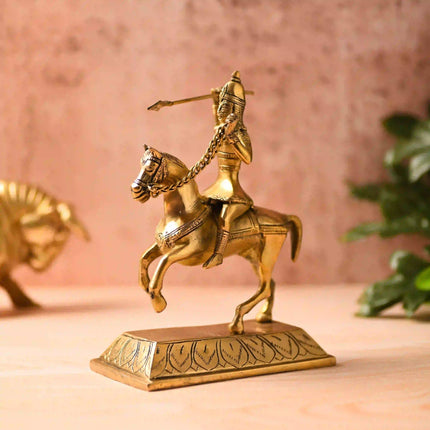 Brass Chatrapati Shivaji Maharaj Sitting on Horse Statue (7.8 Inch)