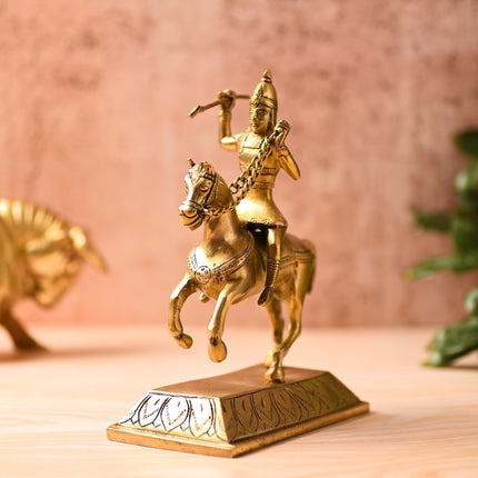 Brass Chatrapati Shivaji Maharaj on Horse Statue – Royal Decor (7.8 Inch)