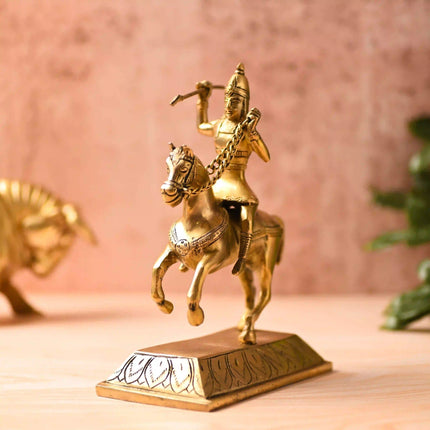 Brass Chatrapati Shivaji Maharaj Sitting on Horse Statue (7.8 Inch)