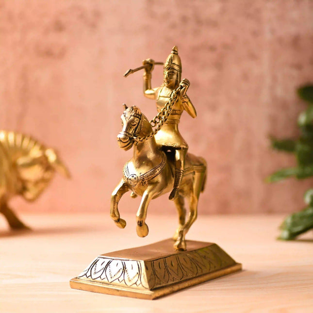 Brass Chatrapati Shivaji Maharaj Sitting on Horse Statue (7.8 Inch)