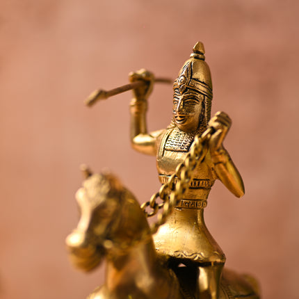 Brass Chatrapati Shivaji Maharaj on Horse Statue – Royal Decor (7.8 Inch)