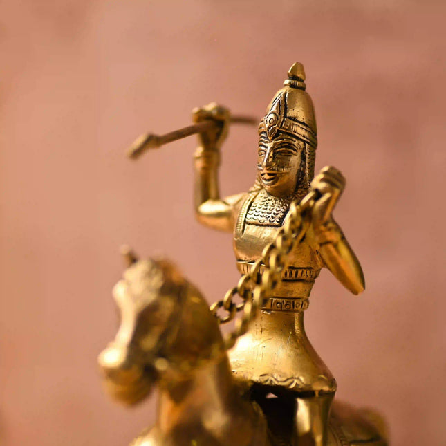 Brass Chatrapati Shivaji Maharaj Sitting on Horse Statue (7.8 Inch)