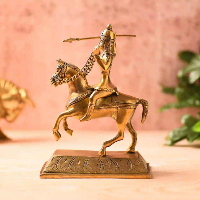 Brass Chatrapati Shivaji Maharaj Sitting on Horse Statue (7.8 Inch)
