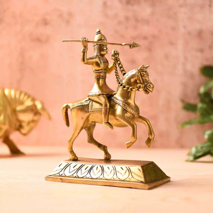 Brass Chatrapati Shivaji Maharaj Sitting on Horse Statue (7.8 Inch)