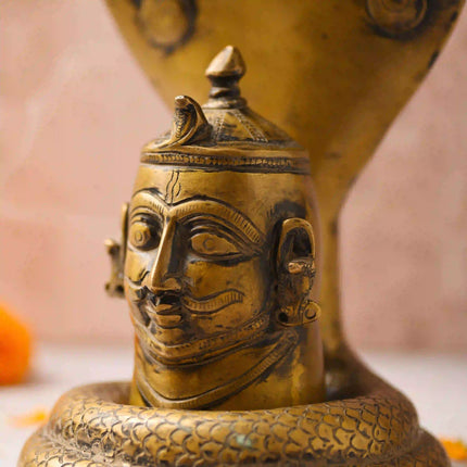 Brass Handcrafted Shiva Head with Sheshnaag (9.5 Inch)