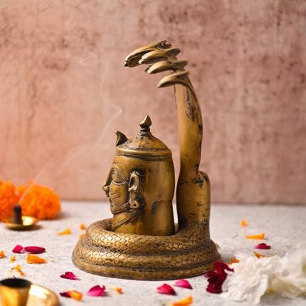 Brass Handcrafted Shiva Head with Sheshnaag – Divine Traditional Decor (9.5 Inch)