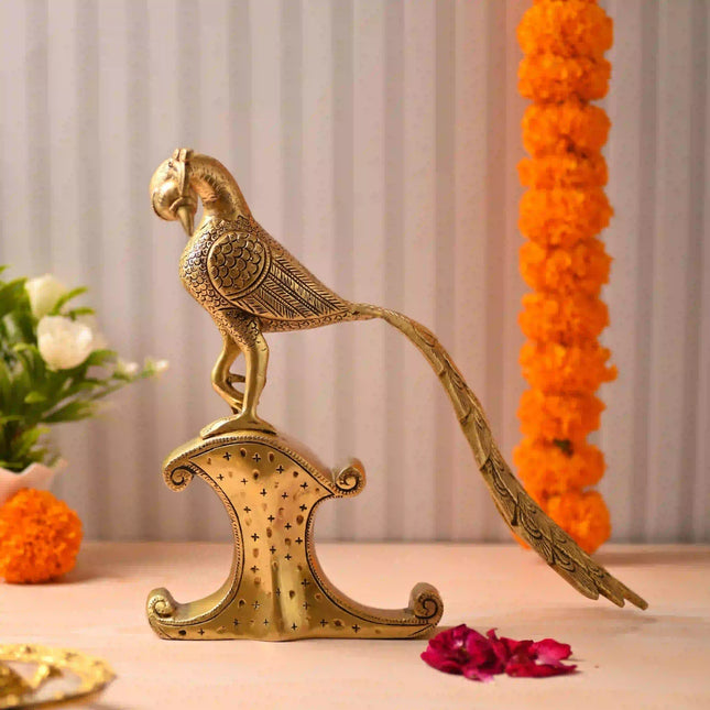 Brass Handcrafted Peacock Figurine – Traditional Indian Brass Decor (11 Inch)