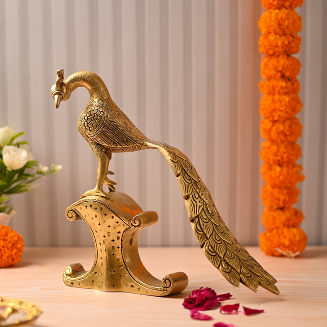 Brass Handcrafted Peacock Figurine – Traditional Indian Brass Decor (11 Inch)